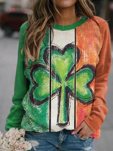 Women's Irish St. Patrick's Day Shamrock Patchwork Sweatshirt