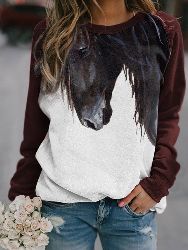 Women's Casual Horse Fun Print Sweatshirt