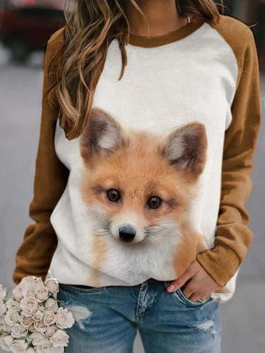 Ladies fox animal print raglan sweater
