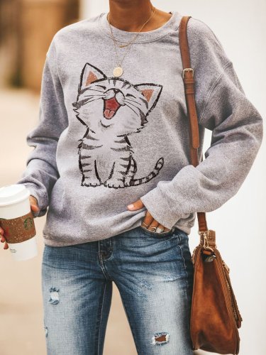 Women's Cute Cat Print Casual Sweatshirt