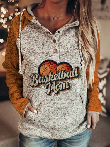 Women basketball mom heart printed stitching hoodie