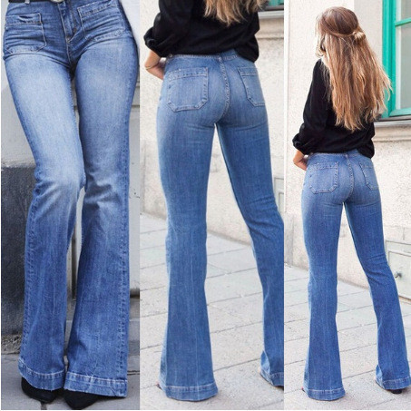 Fashion trend slim fit patch pockets slim high-waist flared trousers