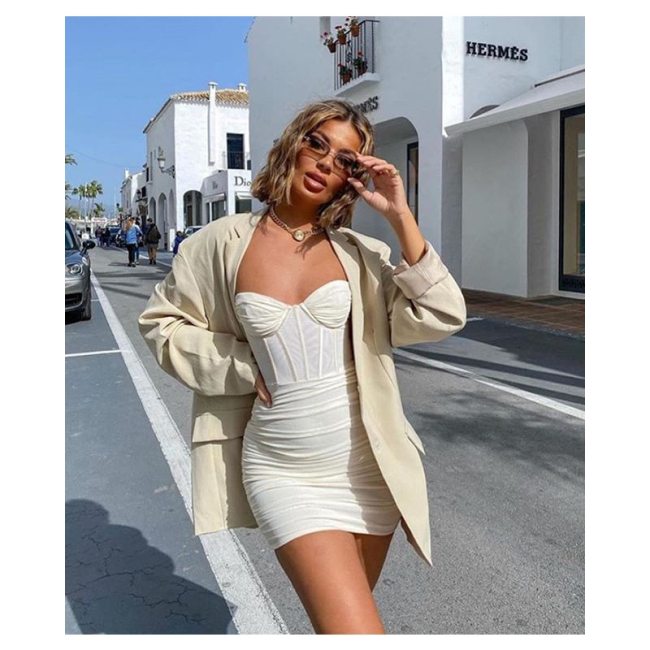 Cryptographic Fashion Mesh Ruched Mini Dress Sleeveless Party Night Club 2021 Summer Gown Sexy Backless Dresses See Through