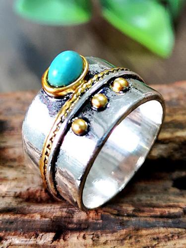Thai Silver Turquoise Two-tone Ring