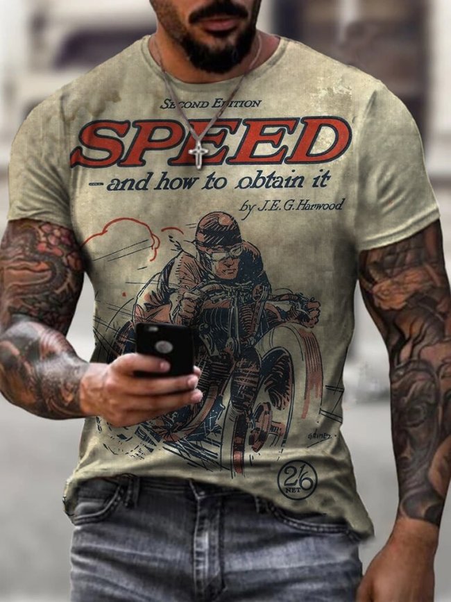 Mens Retro Motorcycle Riding Printed T-shirt