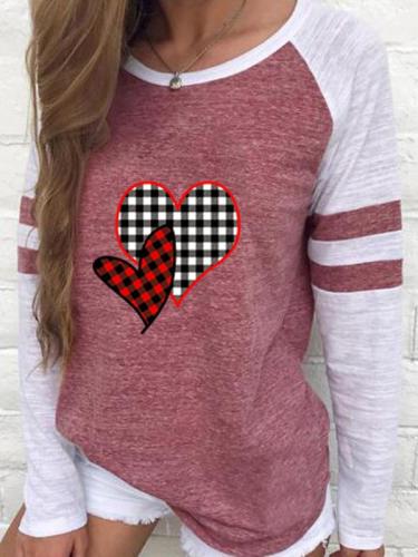 Ladies Casual Valentine's Day Check Leopard Print Love T-shirt