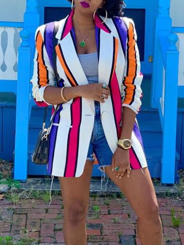 Fashion contrast vertical stripes blazer