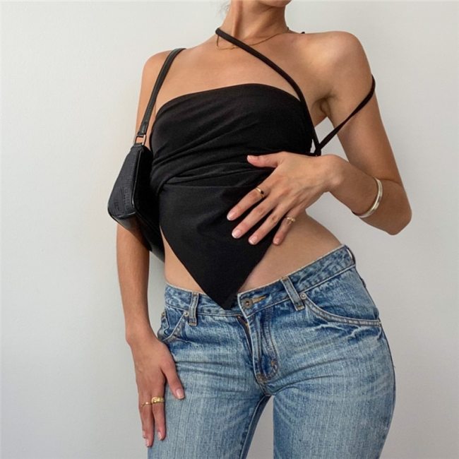 Cryptographic Chic Fashion Black Sexy Straps Halter Crop Tops Elegant Backless Sleeveless Top Fashion Outfits Streetwear Clothes