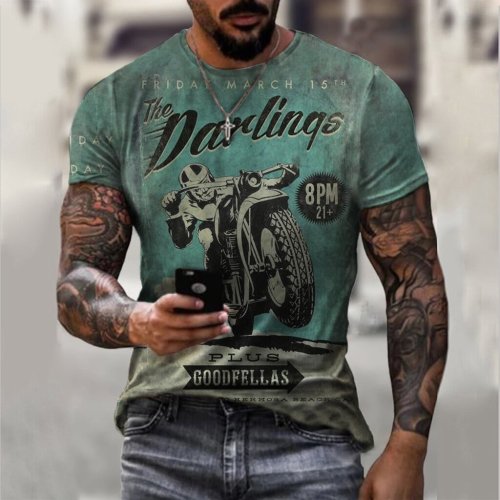 Creative Motorcycle Retro Poster Casual T-shirt