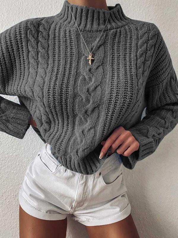 Pure Color High Neck Short Casual Sweater