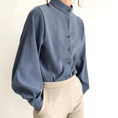Wholesale S-XL Women Casual Solid Color Lantern Sleeve Blouse
