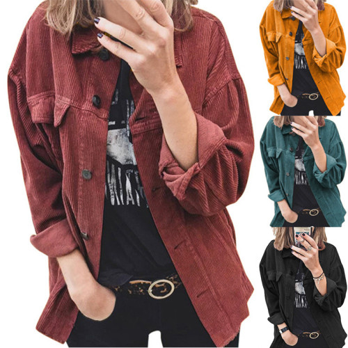 Women's shirt solid color lapel pit strip casual jacket