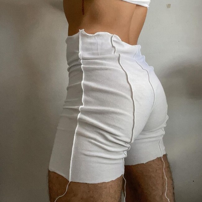 BOOFEENAA Sexy High Waisted Biker Shorts Women Bottoms Pants Streetwear Frill Contrast Stitch Trendy Shorts Black White C85-AG11
