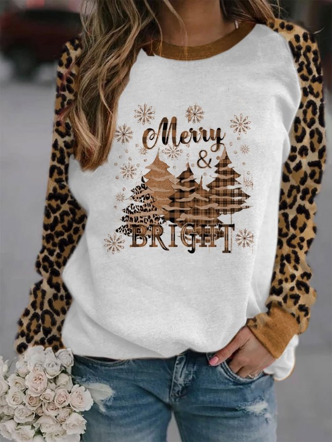 Ladies Merry Bbright LBeopardPrint Christmas Tree Sweater