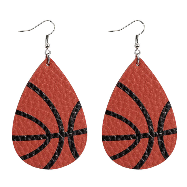 Leather earrings football basketball double-sided printing PU leather earrings women's sports earrings