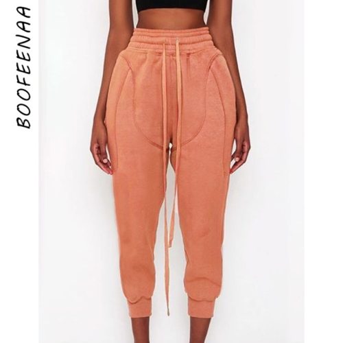 BOOFEENAA Cotton Cool Sweatpants Women Baggy High Waist Casual Trousers Streetwear High Quality Ladies Joggers C66-DZ45
