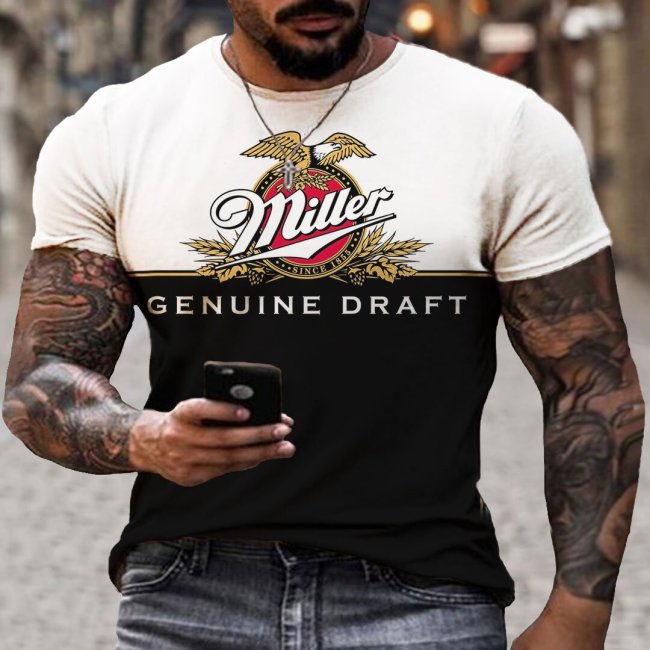 Retro Miller Beer Print Mens T-shirt