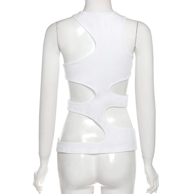 BOOFEENAA Sexy Asymmetric Cut Out Tank Top Sexy Summer Indie Y2k Sleevless Crop Tops Streetwear Black White Vest 2021 C87-BC10