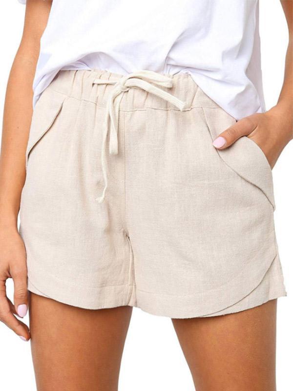 Women's cotton and linen drawstring elastic waist casual shorts