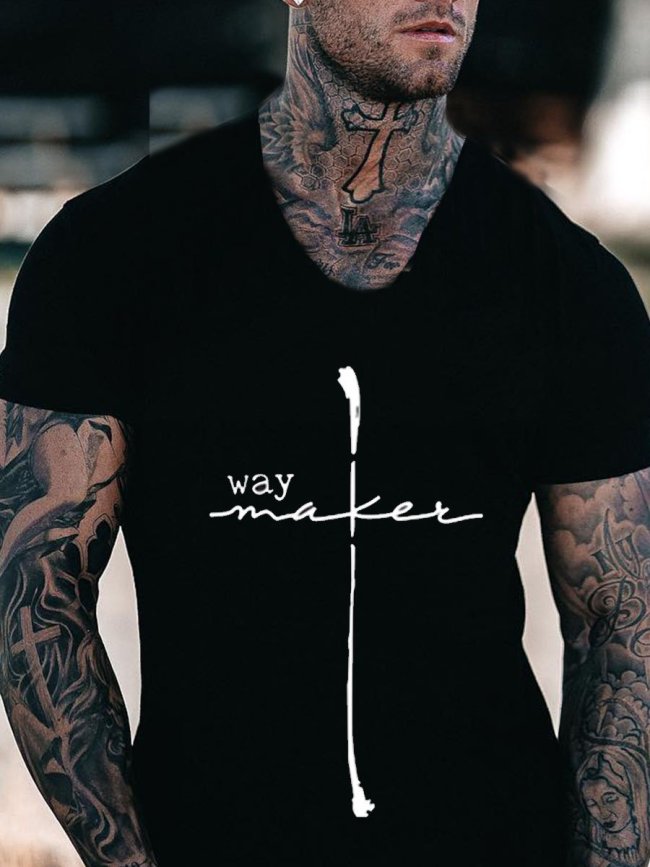 Simple and fashionable Waymaker letter printed V-neck short-sleeved T-shirt