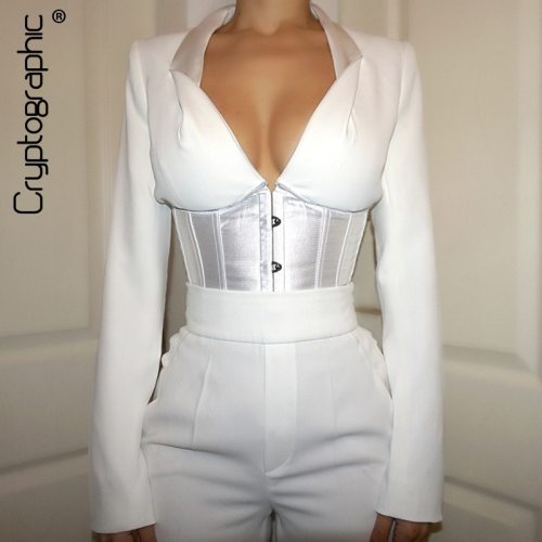 Cryptographic Hooks White Sexy Long Sleeve Blouse Shirts Women Lace Up Tops Corset Solid 2020 Spring Womens Tops and Blouses