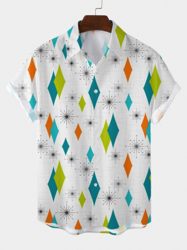 Shibely Men's casual star print short-sleeved shirt