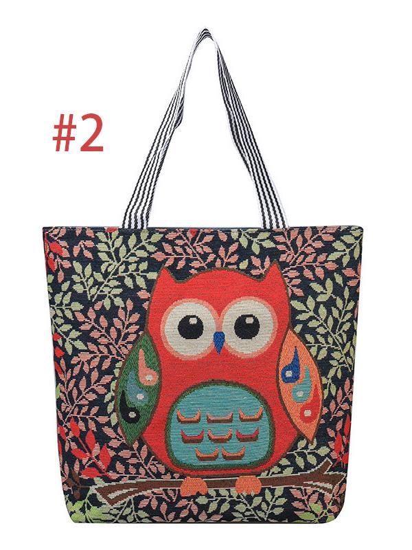 Cute Owl Print Canvas Bag Large Capacity Shoulder Bag