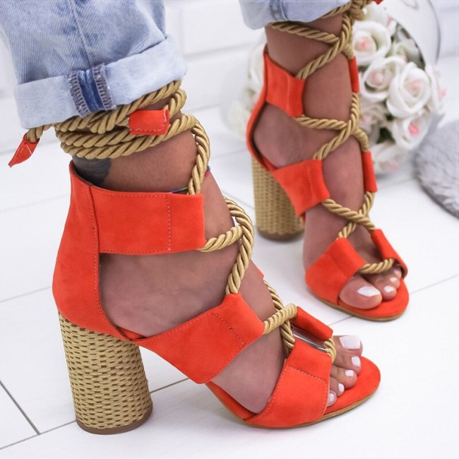 New Women Sandals Lace Up Summer Shoes Woman Heels Sandals Pointed Fish Mouth Gladiator Sandals Woman Pumps Hemp Rope High Heels