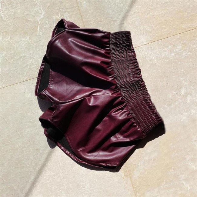 BOOFEENAA Sexy Solid Color PU Leather Shorts Streetwear Casual High Waisted Shorts Women Bottoms Fall 2021 C87-BZ18