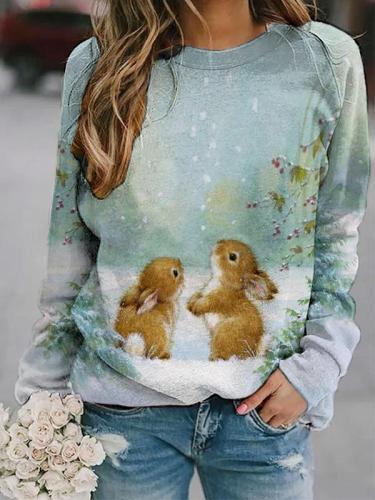 Women's Cute Rabbits In Snow Print Casual Sweatshirt