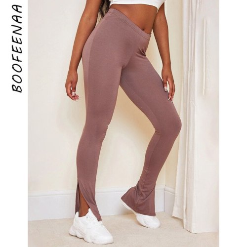 BOOFEENAA Sexy Solid Split Leggings Sport Women Fitness Sweatpants Female Jogger Casual High Waist Pants Trousers C68-AI18