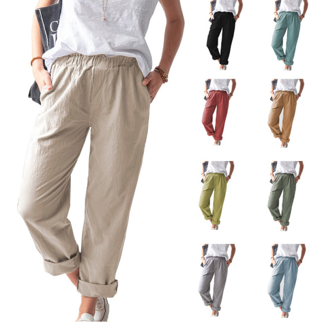 Lato nowy solidny kolor casual elastyczne wysokiej talii proste spodnie
