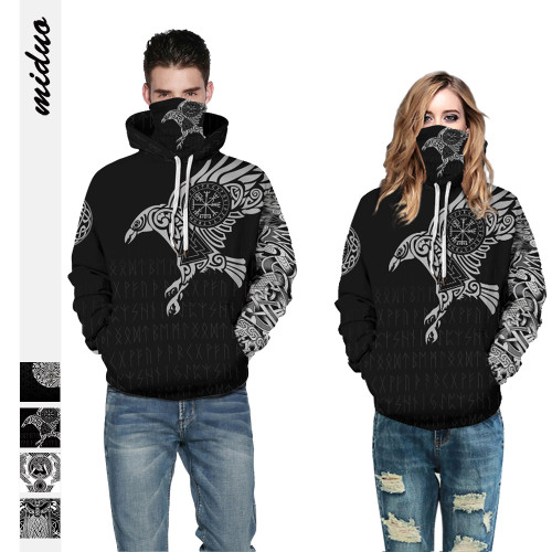 Viking mythology digital printing couples hooded sweatshirt