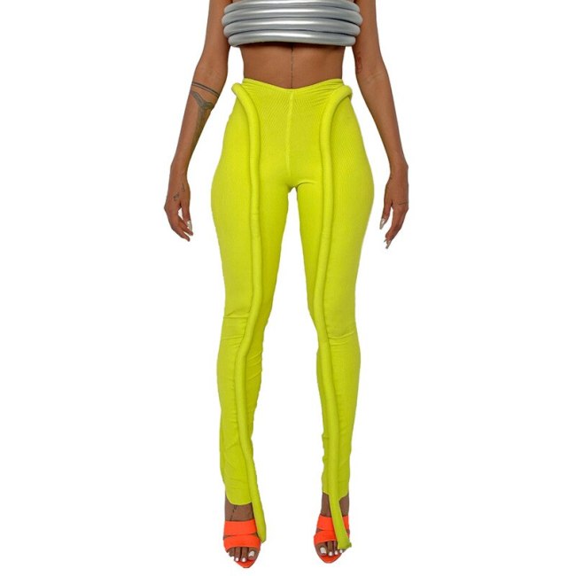 BOOFEENAA Neon Green Sports Knitted Stretch Pants Streetwear Women High Waist Leggings Bottoms New 2021 Winter Tights C87-EZ34