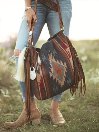 Comanche Moon Vintage Saddle Blanket & Leather Fringe Handbag