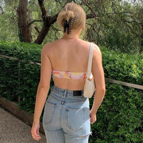BOOFEENAA Colorful Printed Sexy Crop Top Women Summer Clothes Cute Bralette Backless Blouse Y2k Clothes Tube Tops C98-AH10