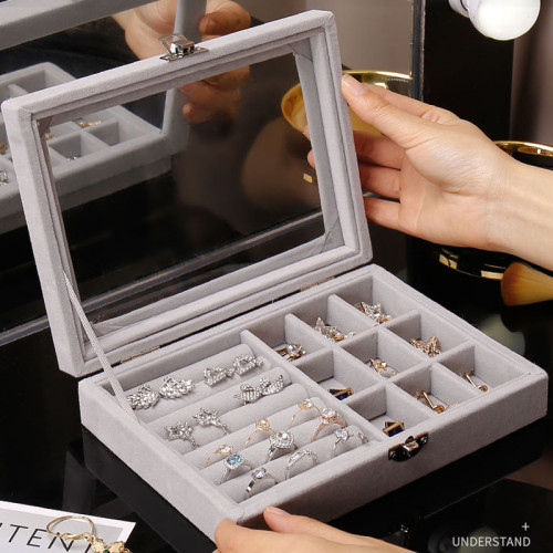 Portable Velvet Jewelry Ring Earring Display Organizer Box Tray Holder Storage