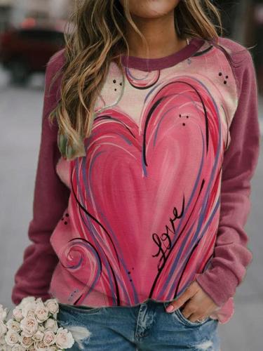 Women's Valentine's Day oil painting love round neck casual Sweatshirt