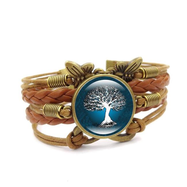Women's Vintage Multi-layer Woven Tree Of Life Time Gemstone Bracelet