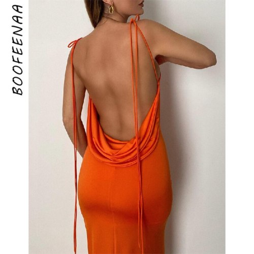 BOOFEENAA Sexy Elegant Open Back Maxi Dress Women Clothing Party Nightclub Evening Dresses Summer 2021 Wholesale Items C82-CB21
