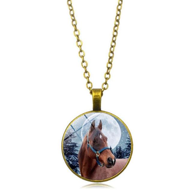 Animal and Horse Time Jewel Pendant Necklace
