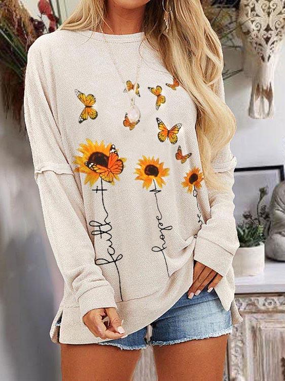 Women's Faith Hope Love Sunflower Print Sweatshirt
