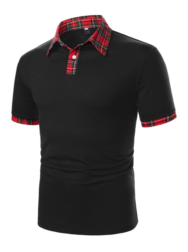 Men's Casual Plaid Insert Polo Shirt
