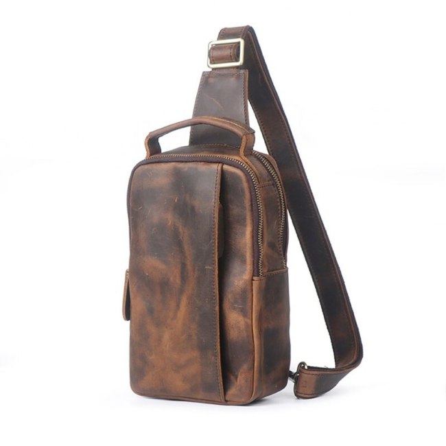Vintage Genuine leather Crossbody Bag for Men Bags Shoulder Mini Messenger Bag Male Short Trip Chest Bag Waist Bag