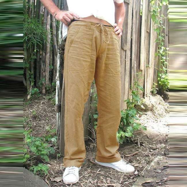Men Straight Leg Pants Comfy Breathable Linen Trousers