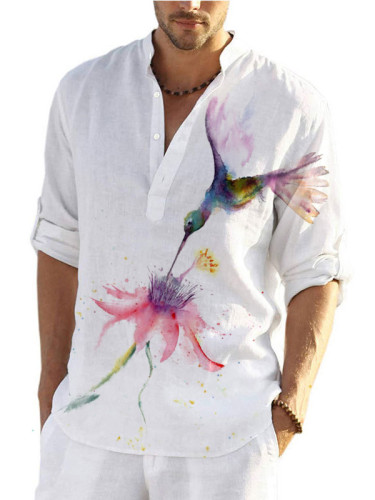 Hummingbird art print men's casual shirt