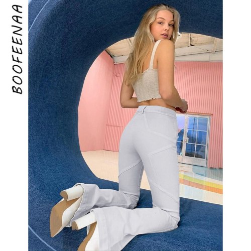 BOOFEENAA Star Patchwork Flare Pants Spring 2021 Y2k Women Clothes High Waist Pants White Black Casual Trousers C69-DD34