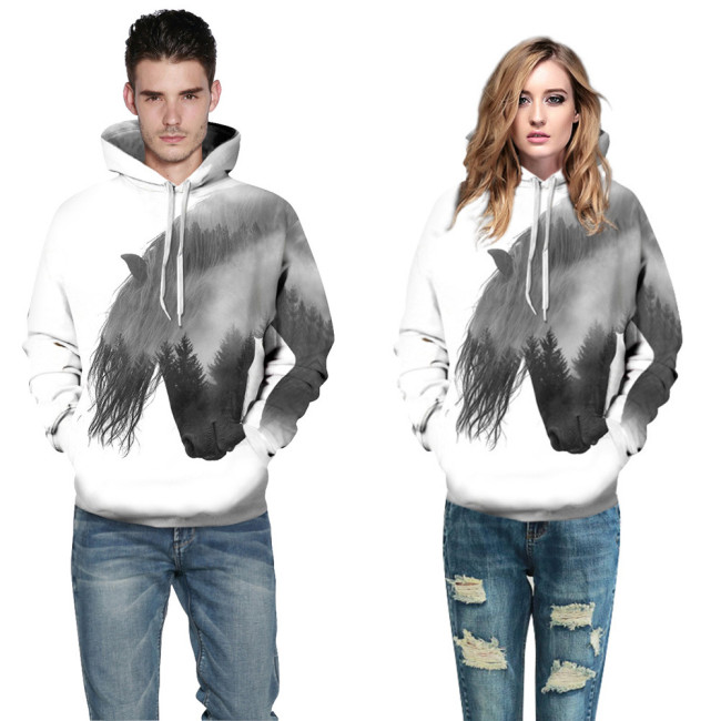 3D Horse Digital Printing Hooded Couple Sweatshirt