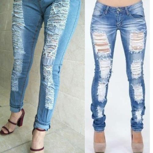 Ripped Distressed Skinny Stretch Denim Jeans