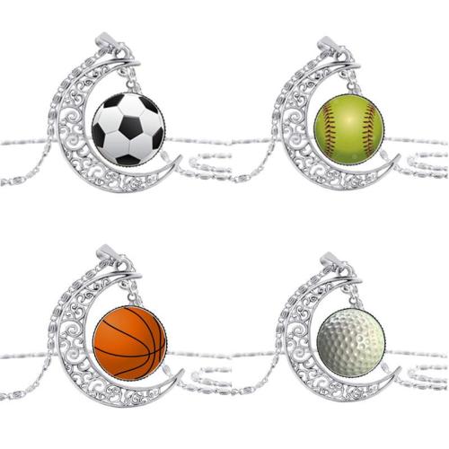 Sports Series Basketball Football Bowling Rugby Moon Time Gemstone Necklace
